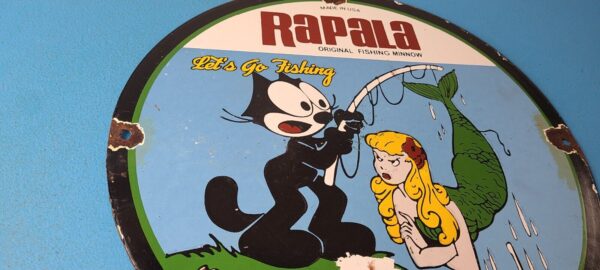 Vintage Rapala Fishing Lures Ad Sign Felix the Cat Porcelain Gas Pump Sign 305779291168 5