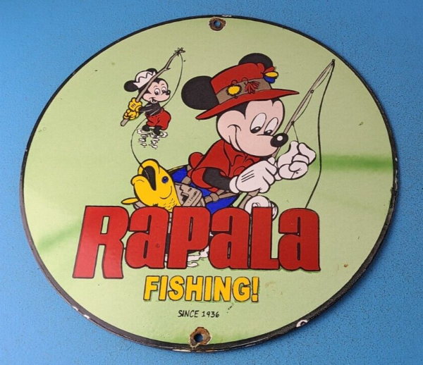 Vintage Rapala Fishing Sign Mickey Mouse Sign Tackle Lures Gas Oil Pump Sign 305375827948