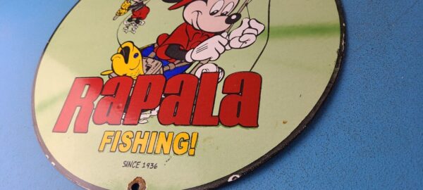 Vintage Rapala Fishing Sign Mickey Mouse Sign Tackle Lures Gas Oil Pump Sign 305375827948 9