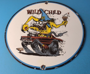 Vintage Rat Fink Hot Rod Sign Wild Child Biker Chevy Gas Pump Porcelain Sign 305879361428