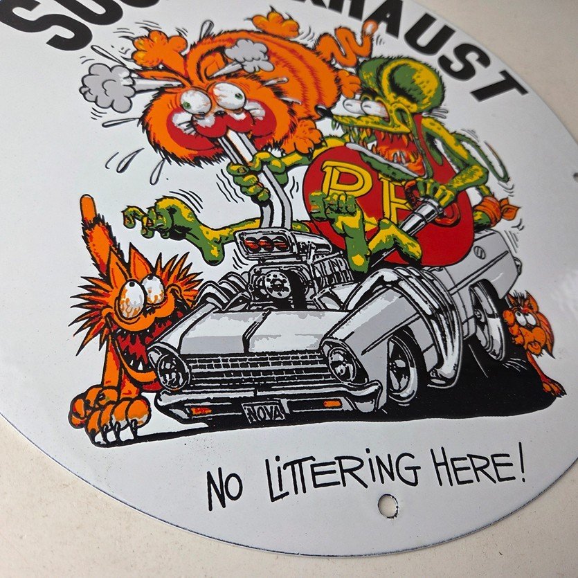 Vintage Rat Fink Porcelain Sign - Ed Big Daddy Roth Hot Rod Pump Plate Wall Sign - Image 11