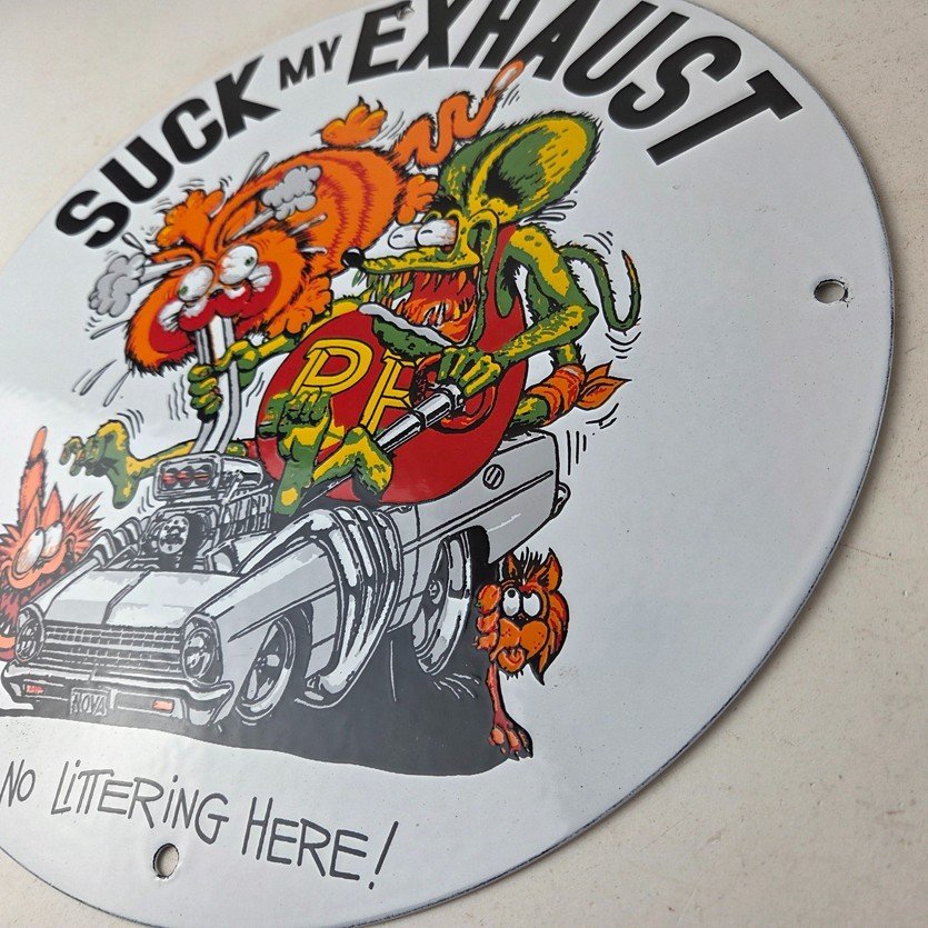 Vintage Rat Fink Porcelain Sign - Ed Big Daddy Roth Hot Rod Pump Plate Wall Sign - Image 13