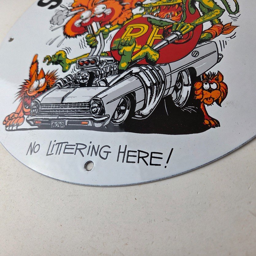 Vintage Rat Fink Porcelain Sign - Ed Big Daddy Roth Hot Rod Pump Plate Wall Sign - Image 14