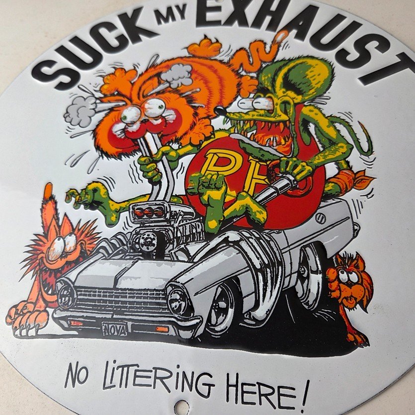 Vintage Rat Fink Porcelain Sign - Ed Big Daddy Roth Hot Rod Pump Plate Wall Sign - Image 4