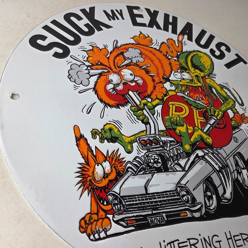 Vintage Rat Fink Porcelain Sign - Ed Big Daddy Roth Hot Rod Pump Plate Wall Sign - Image 6