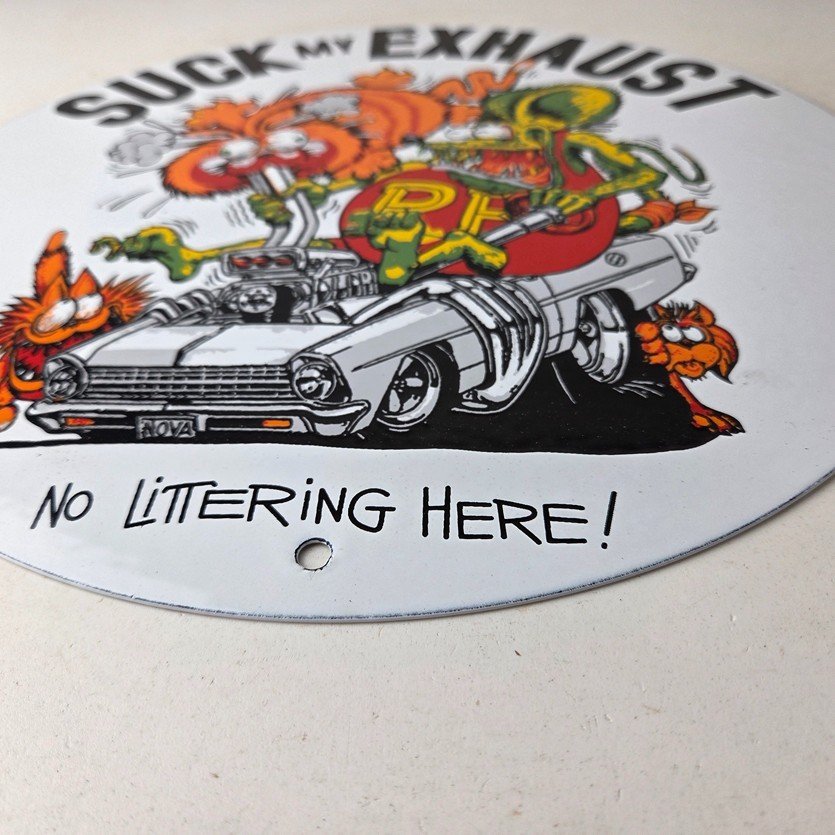 Vintage Rat Fink Porcelain Sign - Ed Big Daddy Roth Hot Rod Pump Plate Wall Sign - Image 10