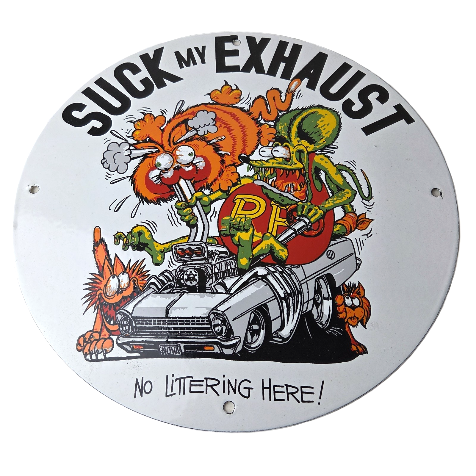 Vintage Rat Fink Porcelain Sign - Ed Big Daddy Roth Hot Rod Pump Plate Wall Sign