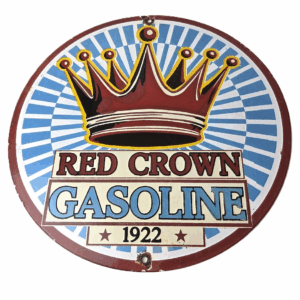 Vintage Red Crown Gasoline Sign - Porcelain Service Station Gas Pump Ad Sign