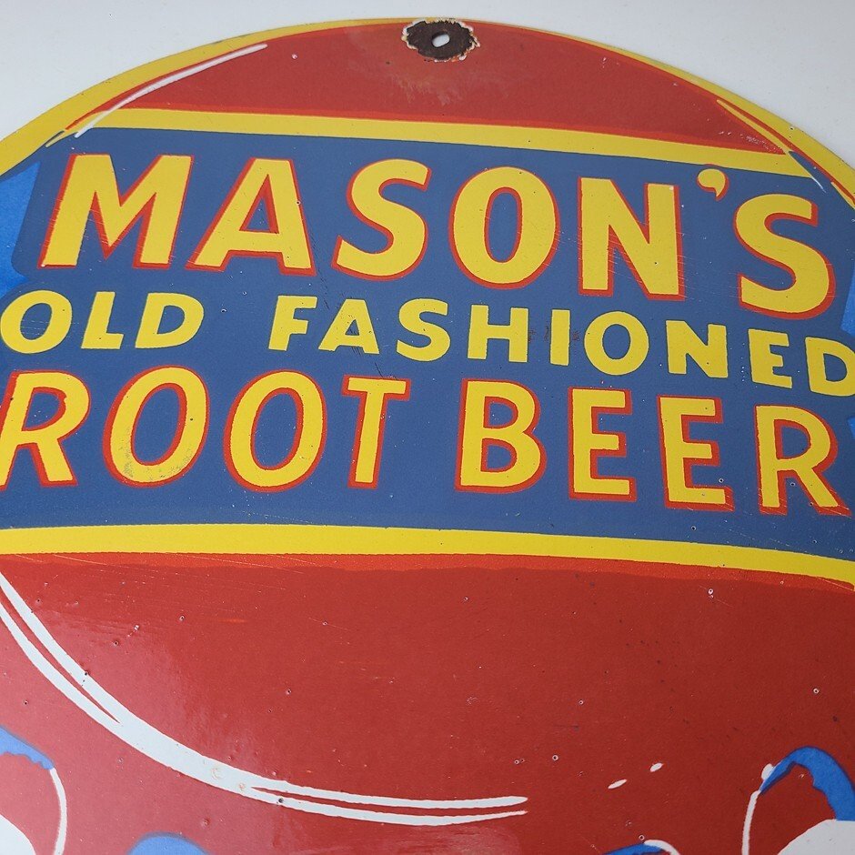 Vintage Root Beer Sign - Masons Old Fashioned Beverage Piggly Gas Oil Pump Sign - Image 12