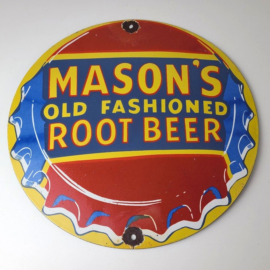 Vintage Root Beer Sign - Masons Old Fashioned Beverage Piggly Gas Oil Pump Sign - Image 13