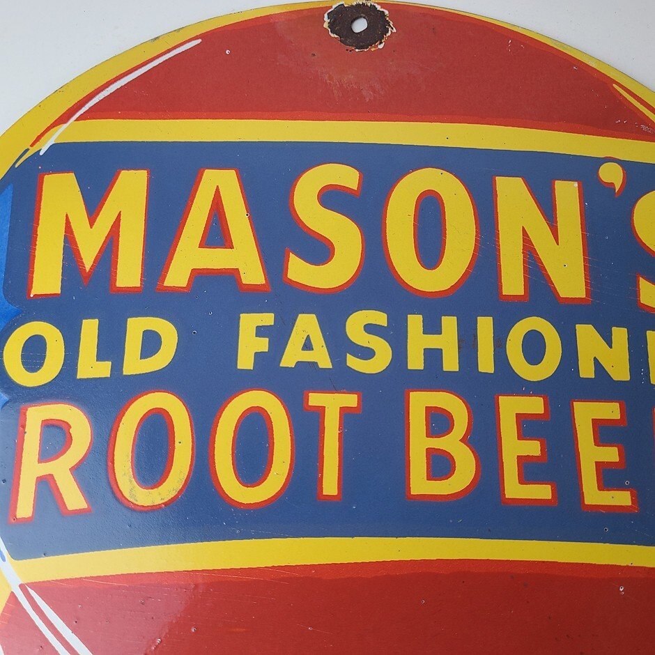 Vintage Root Beer Sign - Masons Old Fashioned Beverage Piggly Gas Oil Pump Sign - Image 3