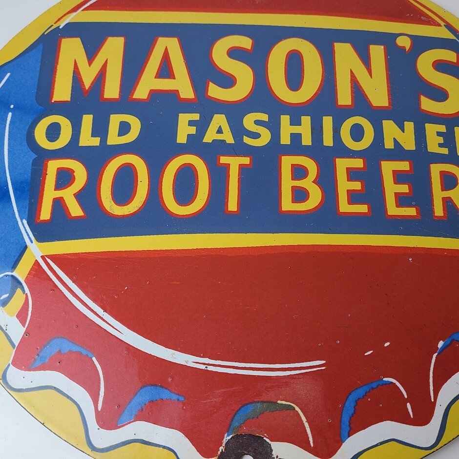 Vintage Root Beer Sign - Masons Old Fashioned Beverage Piggly Gas Oil Pump Sign - Image 4
