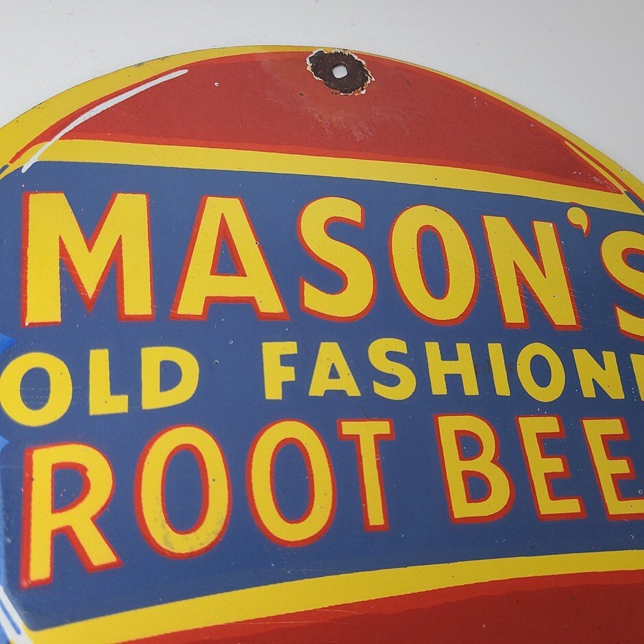 Vintage Root Beer Sign - Masons Old Fashioned Beverage Piggly Gas Oil Pump Sign - Image 5