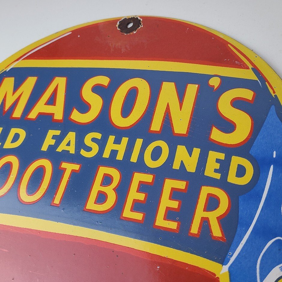 Vintage Root Beer Sign - Masons Old Fashioned Beverage Piggly Gas Oil Pump Sign - Image 8