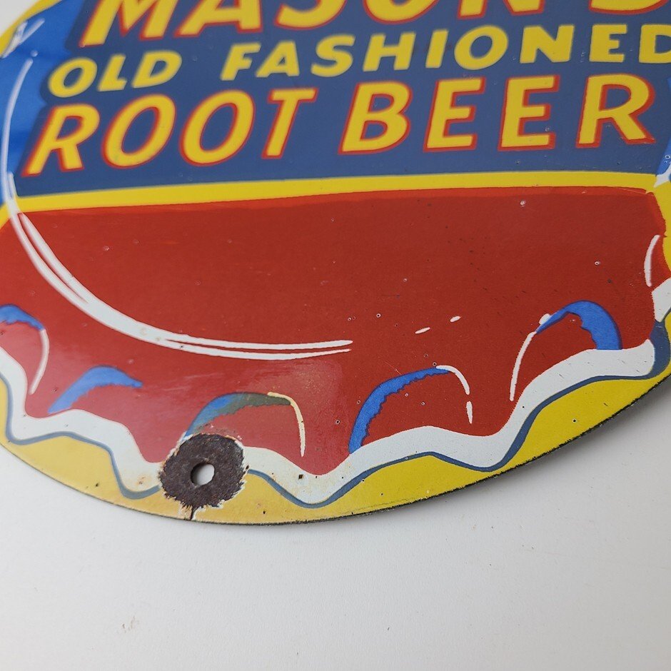Vintage Root Beer Sign - Masons Old Fashioned Beverage Piggly Gas Oil Pump Sign - Image 10