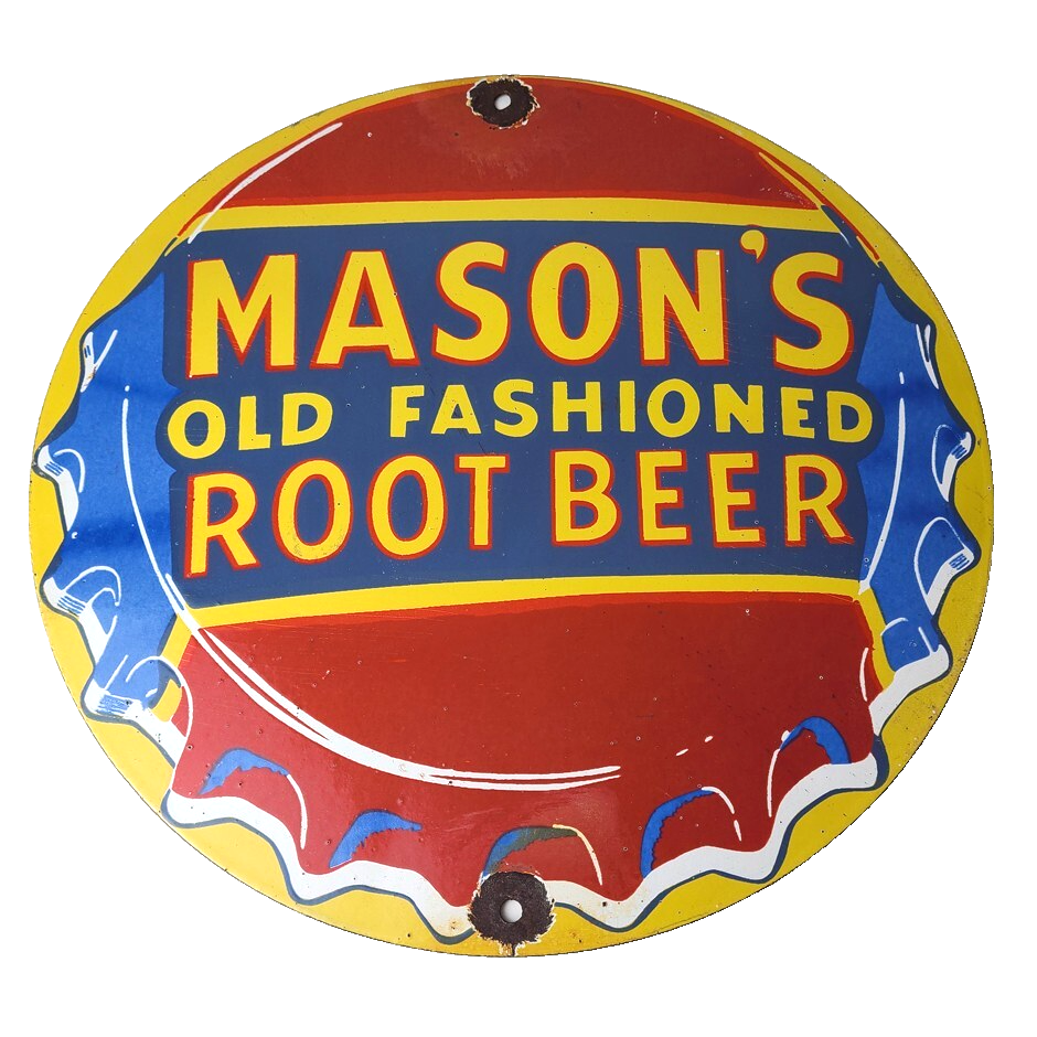 Vintage Root Beer Sign - Masons Old Fashioned Beverage Piggly Gas Oil Pump Sign