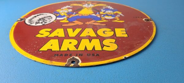 Vintage Savage Arms Sign Goofy Porcelain Service Gun Ammo Gas Oil Pump Sign 305703604688 10