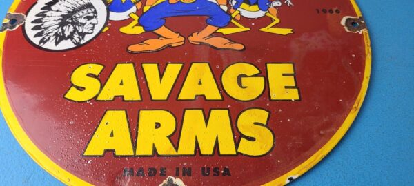 Vintage Savage Arms Sign Goofy Porcelain Service Gun Ammo Gas Oil Pump Sign 305703604688 11