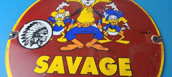 Vintage Savage Arms Sign Goofy Porcelain Service Gun Ammo Gas Oil Pump Sign 305703604688 3