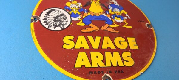 Vintage Savage Arms Sign Goofy Porcelain Service Gun Ammo Gas Oil Pump Sign 305703604688 6