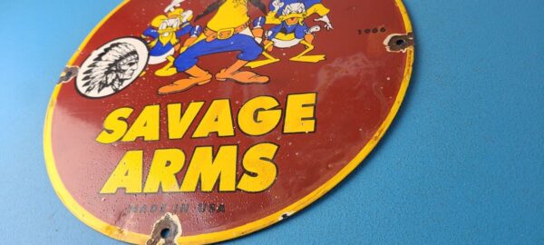 Vintage Savage Arms Sign Goofy Porcelain Service Gun Ammo Gas Oil Pump Sign 305703604688 9