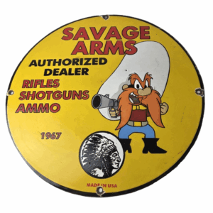 Vintage Savage Arms Sign - Porcelain Service Gun Ammo Auth Dealer Pump Sign