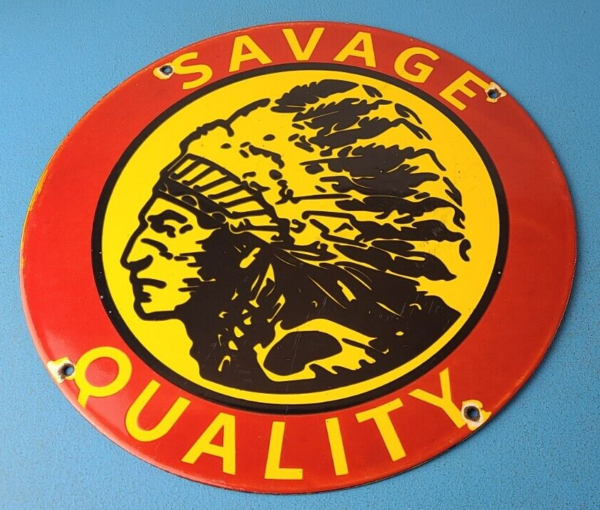 Vintage Savage Arms Sign Quality Porcelain Service Gun Ammo Gas Oil Pump Sign 305783535038