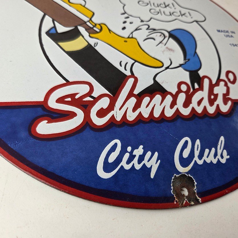 Vintage Schmidts Beer Sign - Disney Duck Beverage Piggly Gas Oil Pump Sign - Image 11