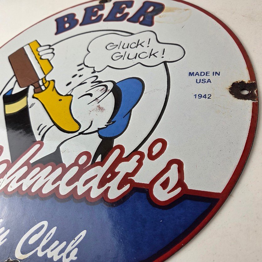 Vintage Schmidts Beer Sign - Disney Duck Beverage Piggly Gas Oil Pump Sign - Image 13