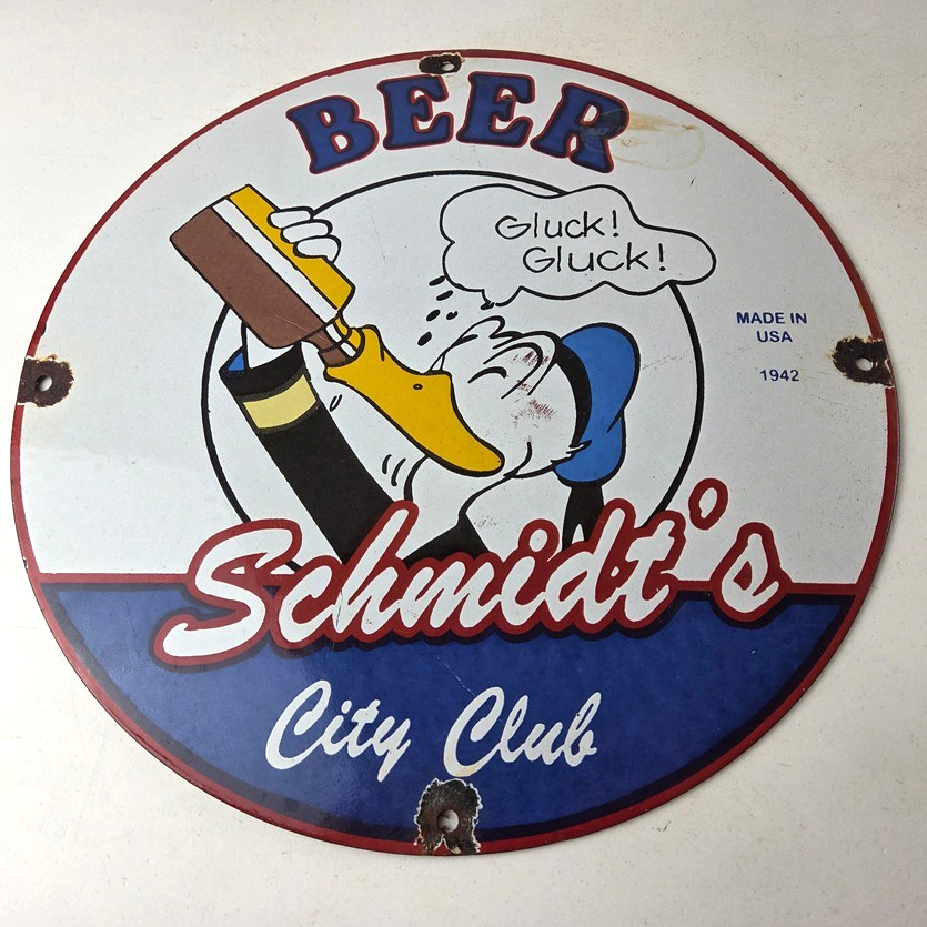 Vintage Schmidts Beer Sign - Disney Duck Beverage Piggly Gas Oil Pump Sign - Image 15