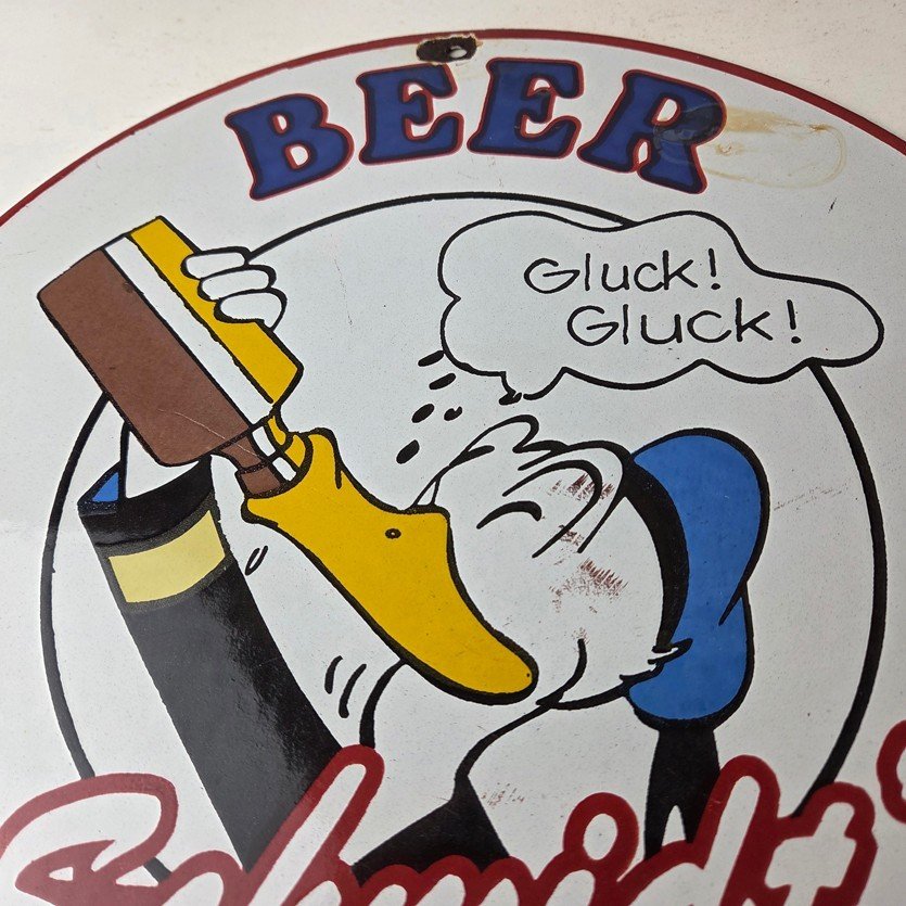 Vintage Schmidts Beer Sign - Disney Duck Beverage Piggly Gas Oil Pump Sign - Image 3