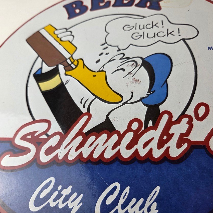 Vintage Schmidts Beer Sign - Disney Duck Beverage Piggly Gas Oil Pump Sign - Image 4