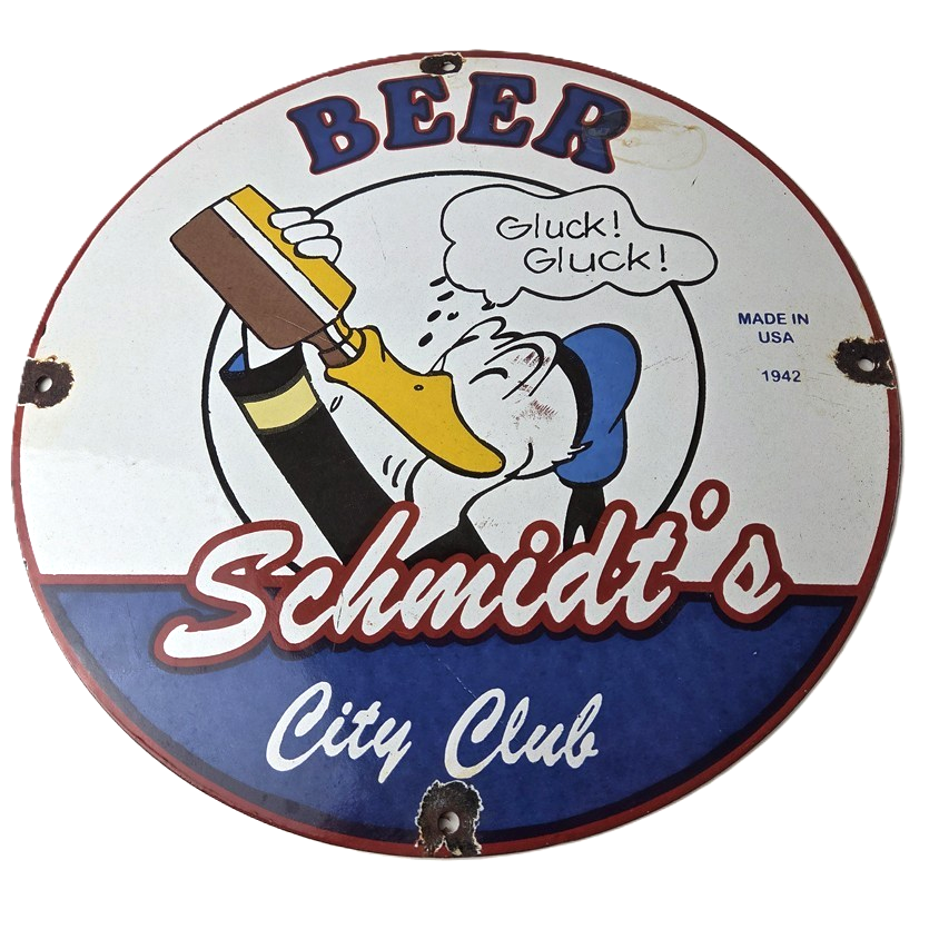 Vintage Schmidts Beer Sign - Disney Duck Beverage Piggly Gas Oil Pump Sign