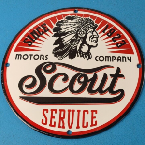 Vintage Scout Motor Co Sign - Porcelain Auto Shop Garage Gas Pump Plate Sign