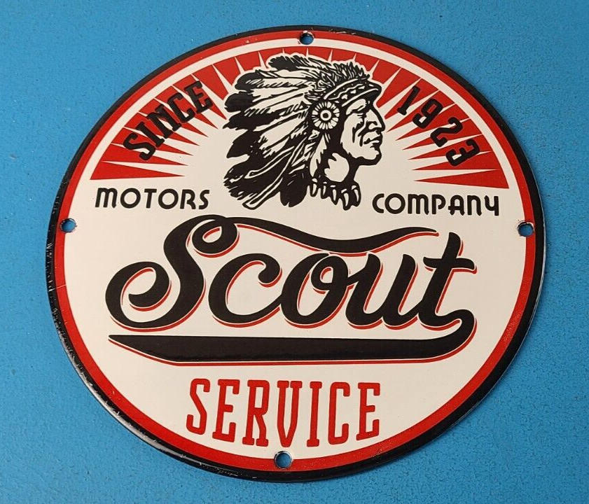 Vintage Scout Motor Co Sign - Porcelain Auto Shop Garage Gas Pump Plate Sign