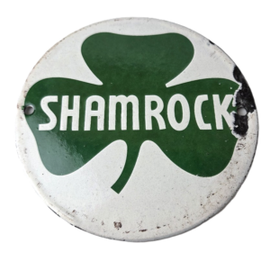 Vintage Shamrock Gasoline Sign - Gas Service Station Pump Plate Porcelain Sign