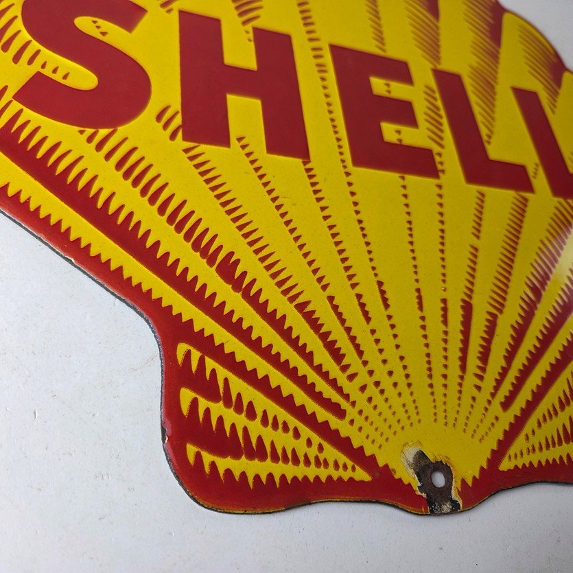Vintage Shell Gasoline Porcelain Sign - Classic Clam Shape Shell Logo Sign - Image 11