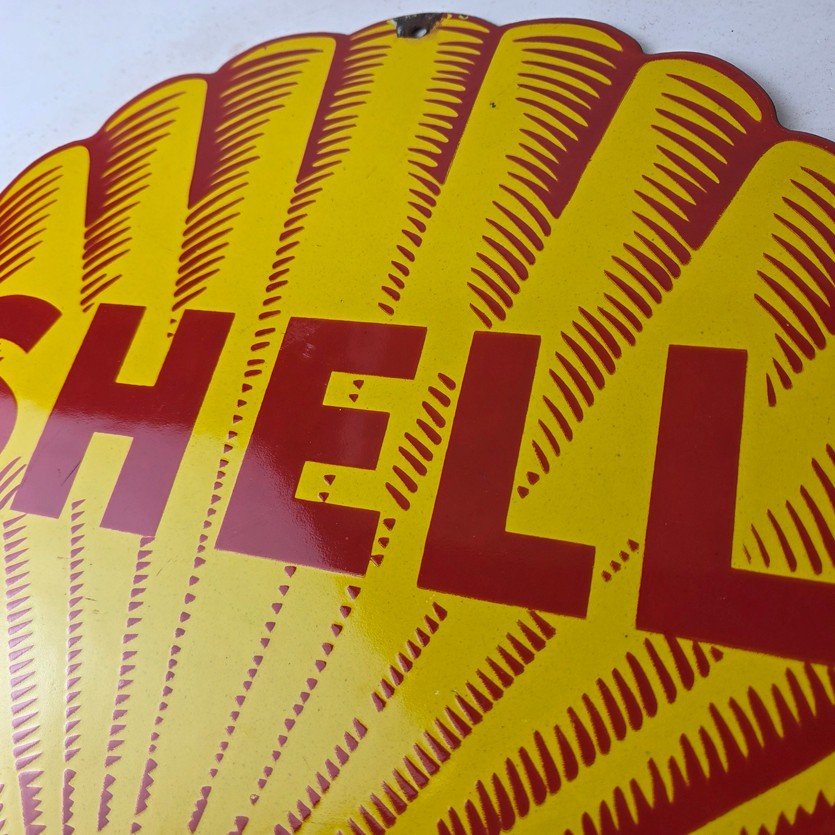 Vintage Shell Gasoline Porcelain Sign - Classic Clam Shape Shell Logo Sign - Image 12