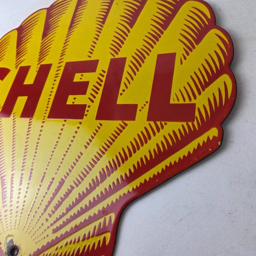 Vintage Shell Gasoline Porcelain Sign - Classic Clam Shape Shell Logo Sign - Image 13
