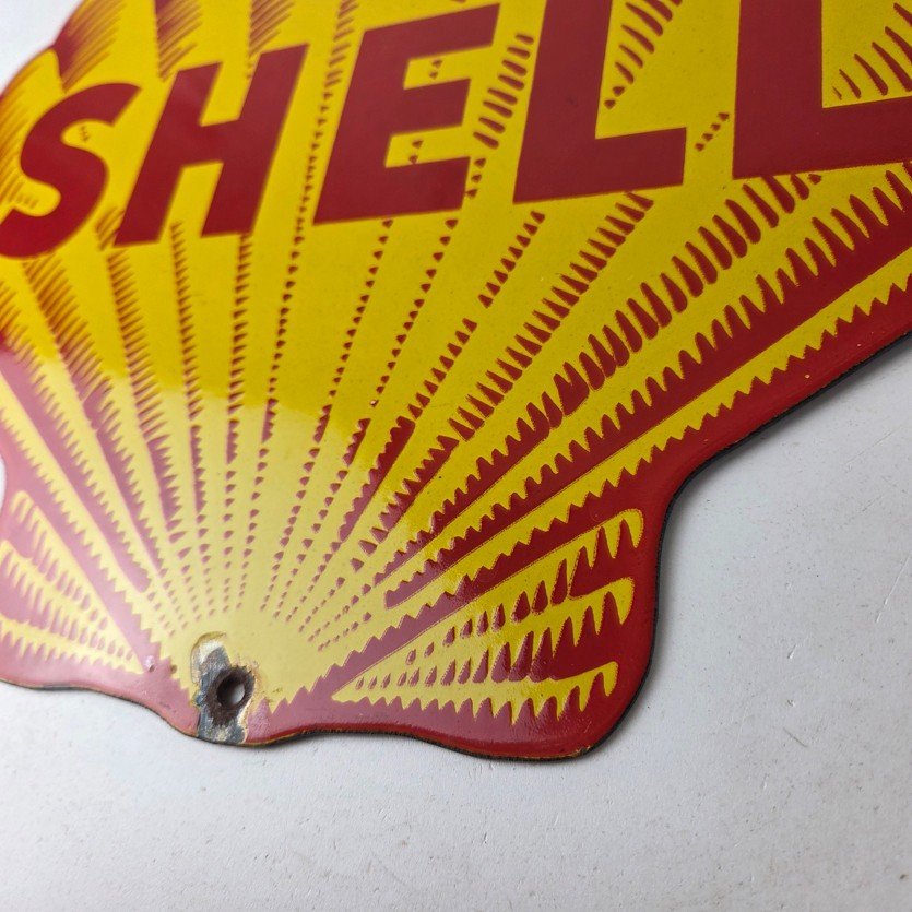 Vintage Shell Gasoline Porcelain Sign - Classic Clam Shape Shell Logo Sign - Image 14