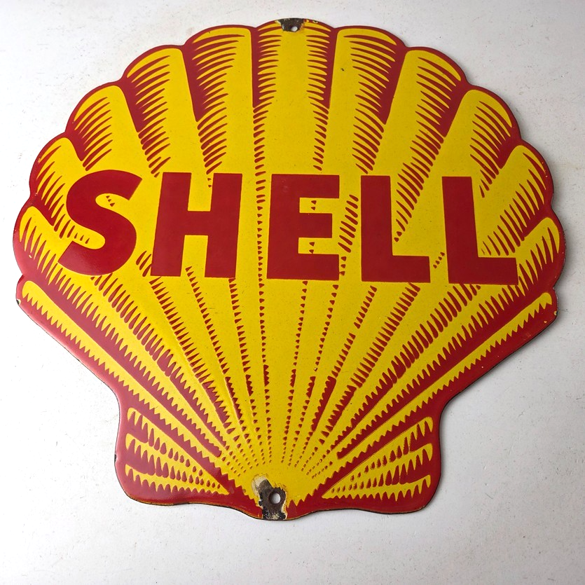Vintage Shell Gasoline Porcelain Sign - Classic Clam Shape Shell Logo Sign - Image 15