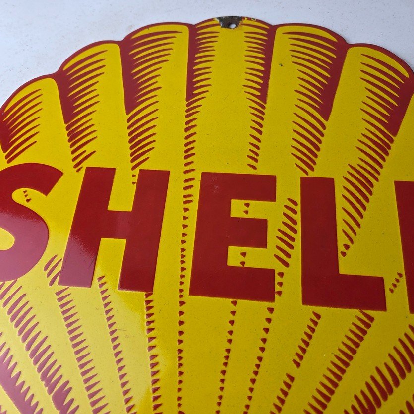 Vintage Shell Gasoline Porcelain Sign - Classic Clam Shape Shell Logo Sign - Image 3