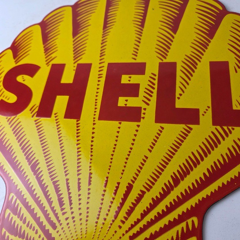Vintage Shell Gasoline Porcelain Sign - Classic Clam Shape Shell Logo Sign - Image 4