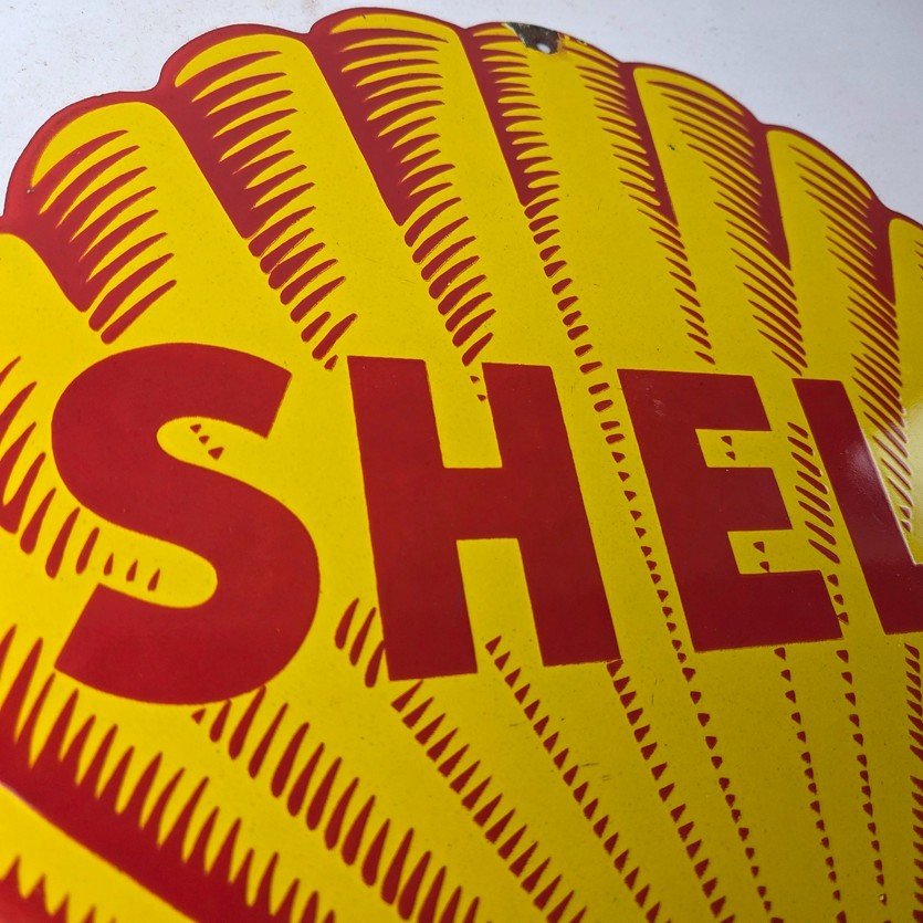 Vintage Shell Gasoline Porcelain Sign - Classic Clam Shape Shell Logo Sign - Image 5