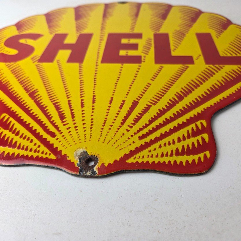 Vintage Shell Gasoline Porcelain Sign - Classic Clam Shape Shell Logo Sign - Image 10