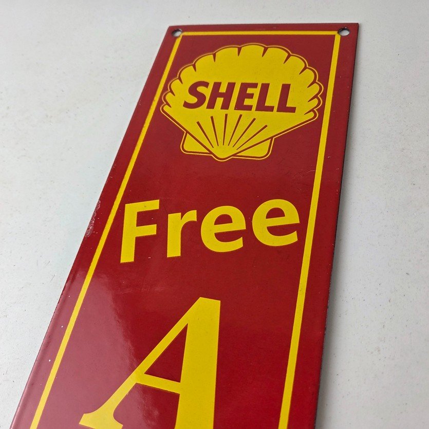 Vintage Shell Gasoline Sign - Free Air Auto Tires Gas Pump Porcelain Sign - Image 12