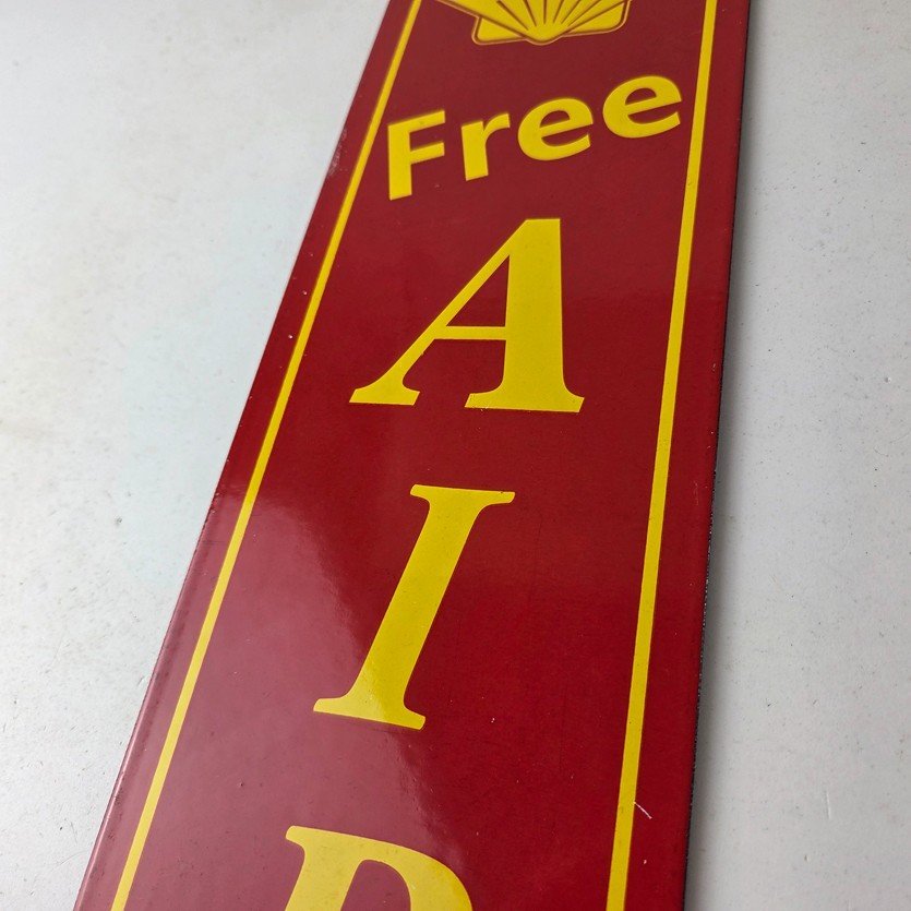 Vintage Shell Gasoline Sign - Free Air Auto Tires Gas Pump Porcelain Sign - Image 13