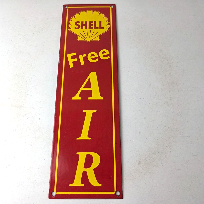 Vintage Shell Gasoline Sign - Free Air Auto Tires Gas Pump Porcelain Sign - Image 15