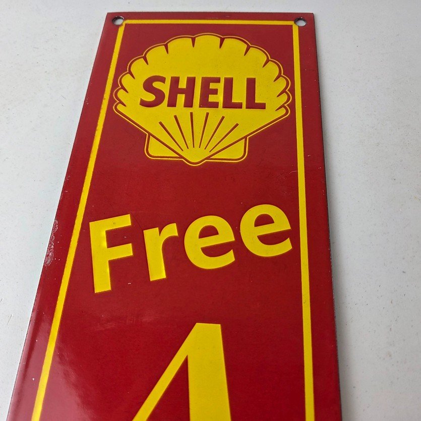 Vintage Shell Gasoline Sign - Free Air Auto Tires Gas Pump Porcelain Sign - Image 3