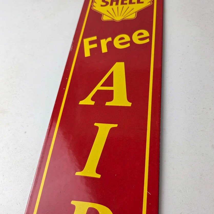 Vintage Shell Gasoline Sign - Free Air Auto Tires Gas Pump Porcelain Sign - Image 4